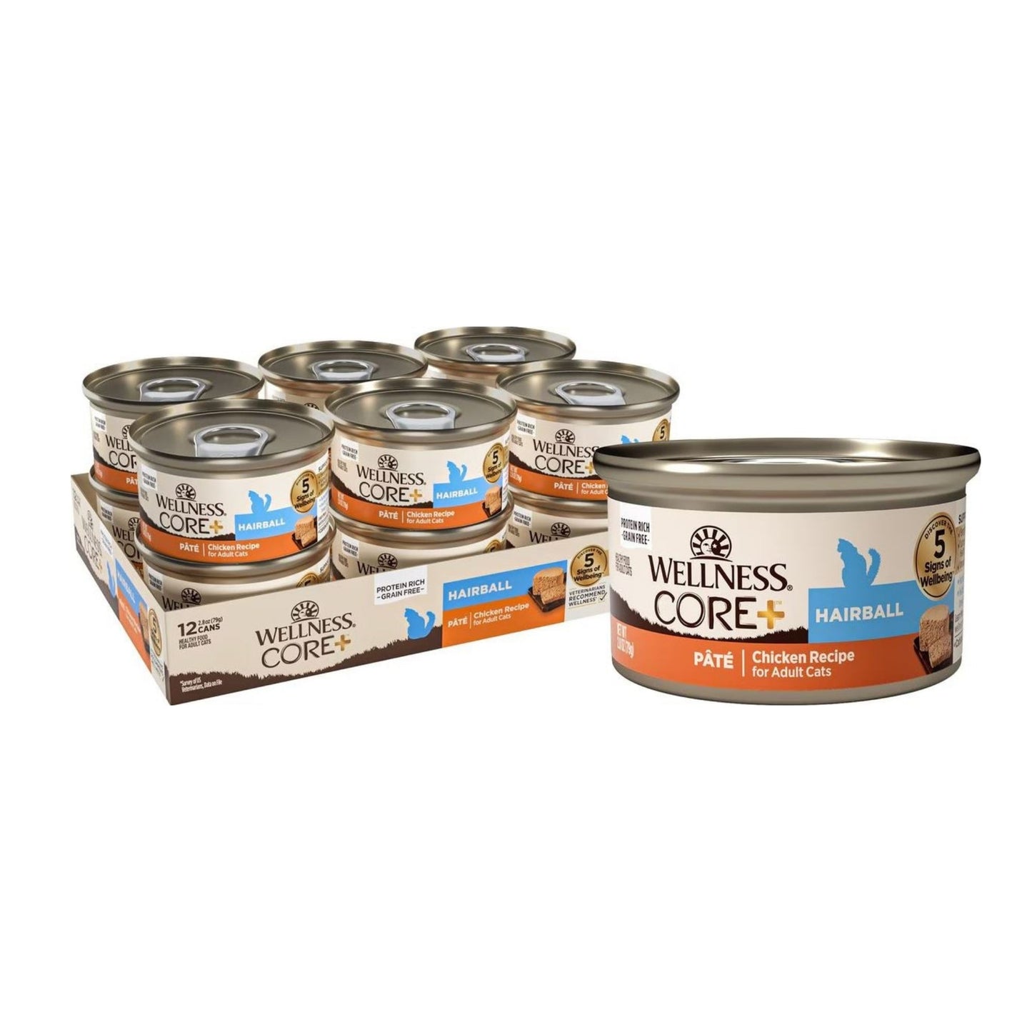 Wellness Core+ Cat Hairball Chicken Grain-free Pate 2.8oz. (Case of 12)