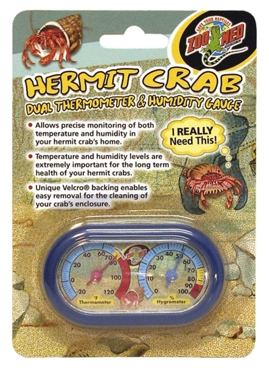 Zoo Med Hermit Crab Dual Thermometer & Humidity Gauge Assorted 1ea