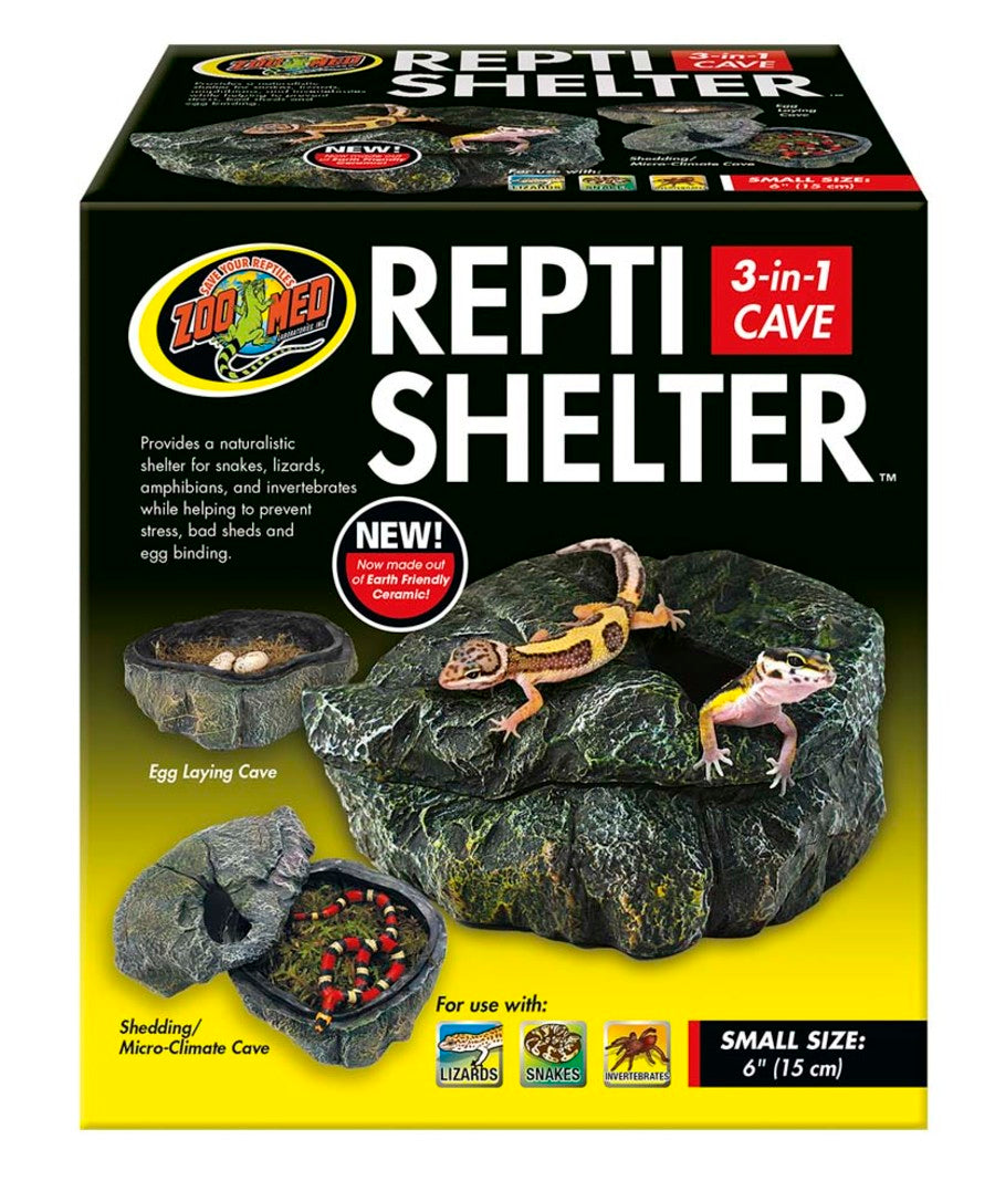 Zoo Med Repti Shelter 3-in-1 Cave Terrarium Hideaway Black 1ea/6 in, SM