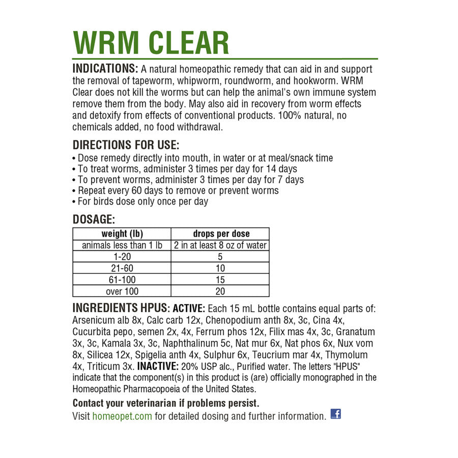 HomeoPet WRM Clear 1ea/15 ml