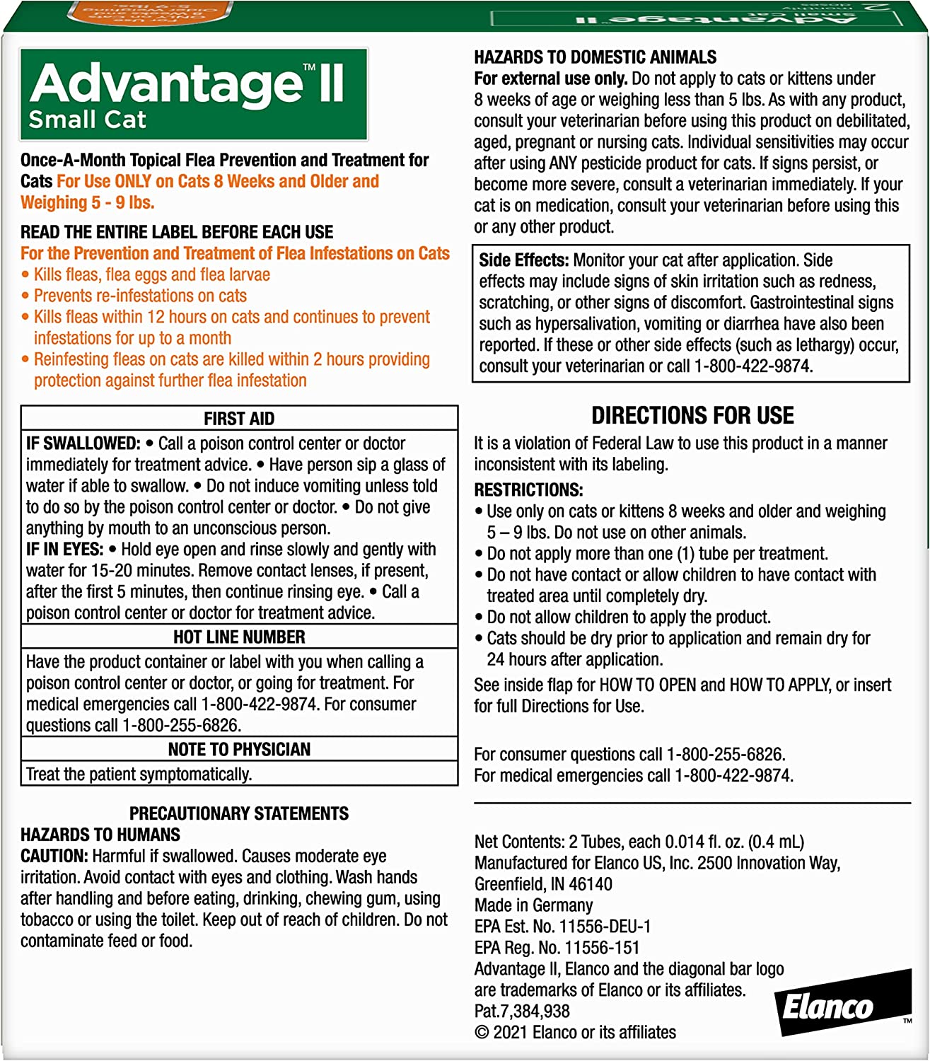 Advantage II Cat Small Orange 2-Pack