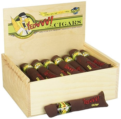 Yeowww! Cigar with Slide Top Catnip Toy Wooden Box Brown 1ea/7 in, 24 pk