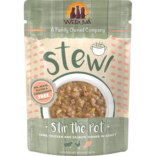 Weruva Cat Stew! Stir The Pot Lamb, Chicken and Salmon 3oz Pouch (Case of 12)