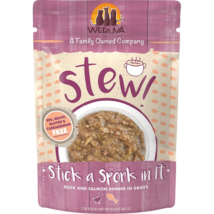 Weruva Cat Stew! Stick a Spork in It Duck & Salmon Dinner in Gravy 3oz. Pouch (Case of 12)