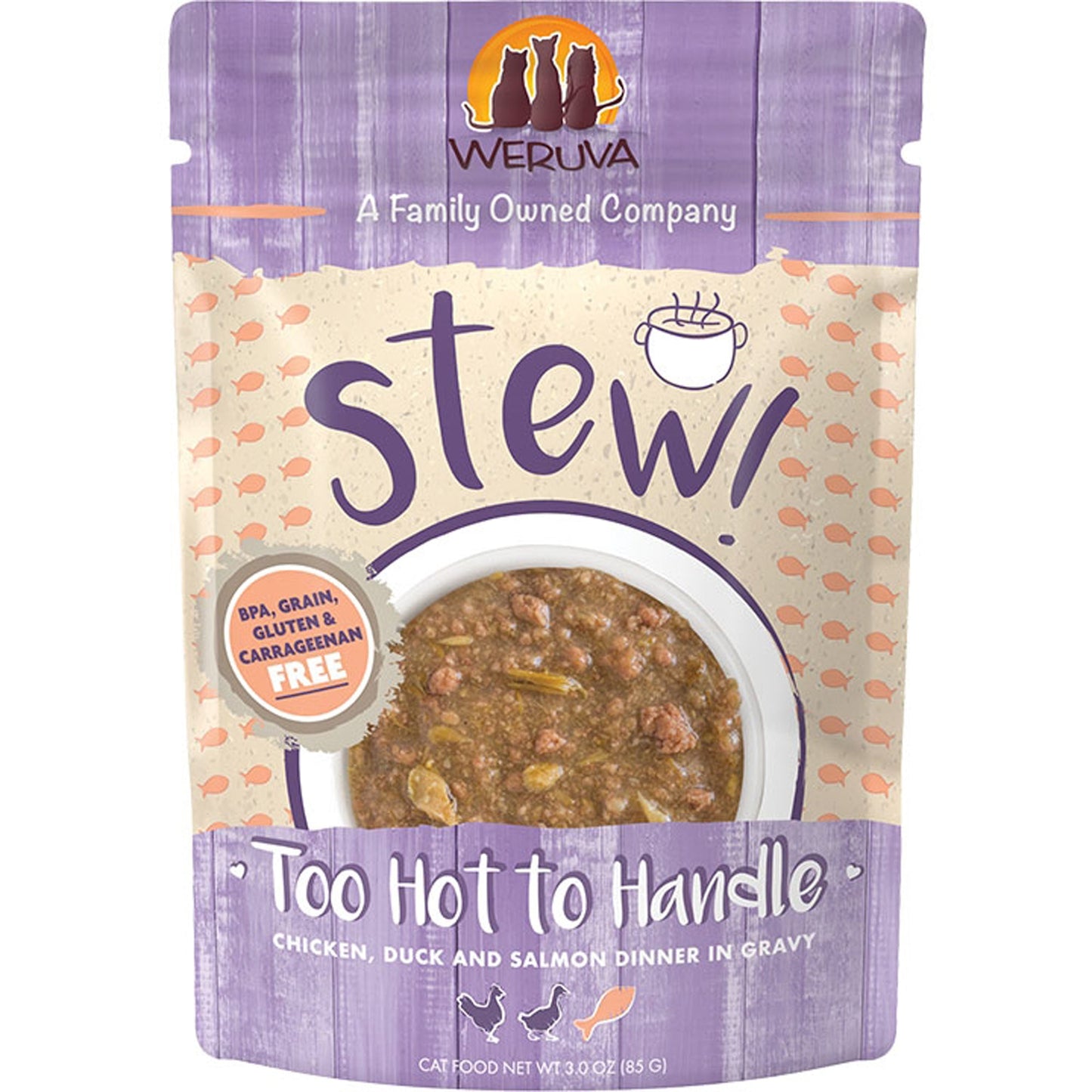 Weruva Cat Stew! Too Hot To Handle Chickenm, Duck and Salmon 3oz. Pouch (Case of 12)