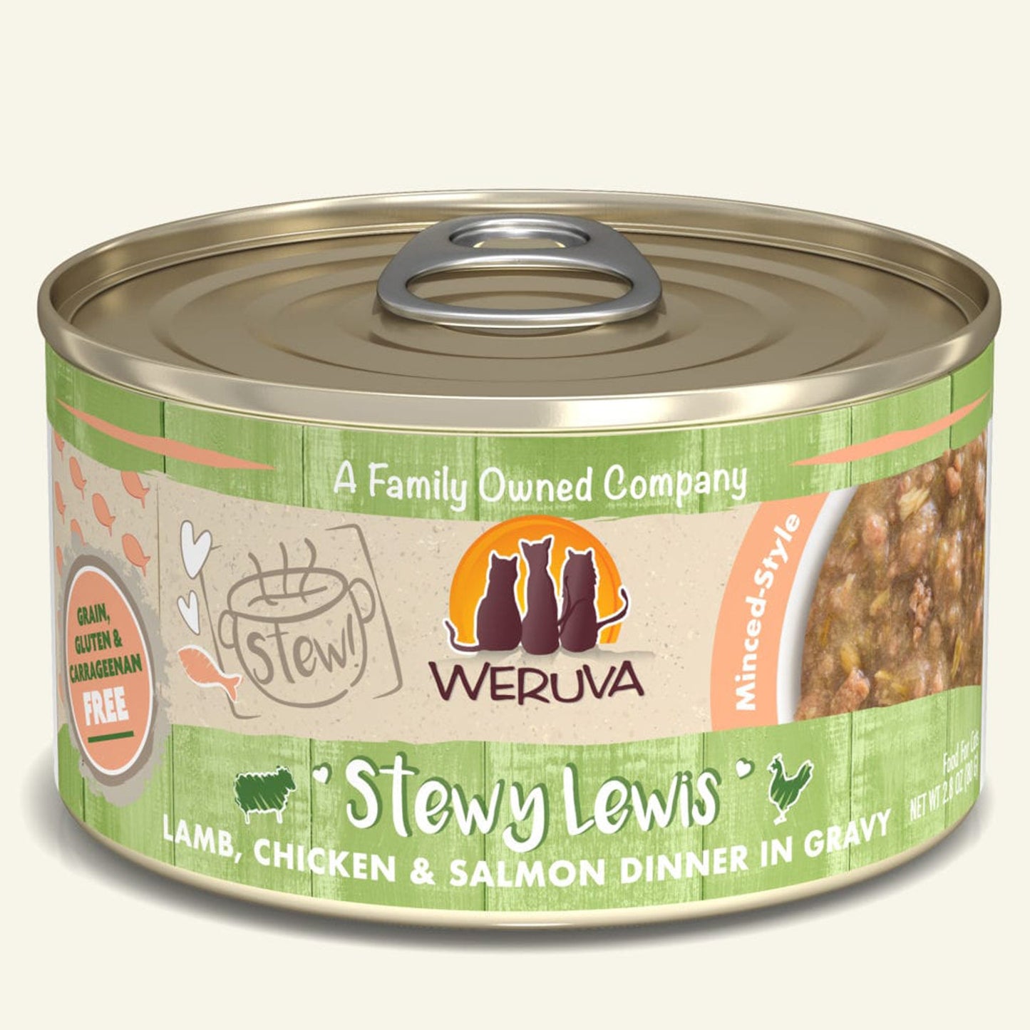 Weruva Cat Stewy Lewis Lamb; Chicken and Salmon Dinner in Gravy 2.8oz. (Case of 12)