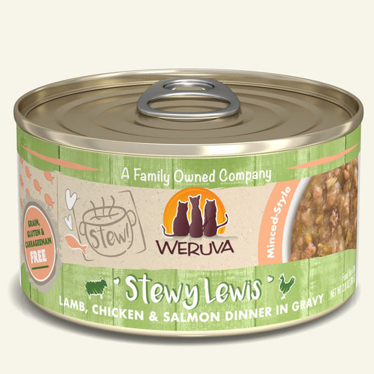 Weruva Cat Stewy Lewis Lamb; Chicken and Salmon Dinner in Gravy 2.8oz. (Case of 12)