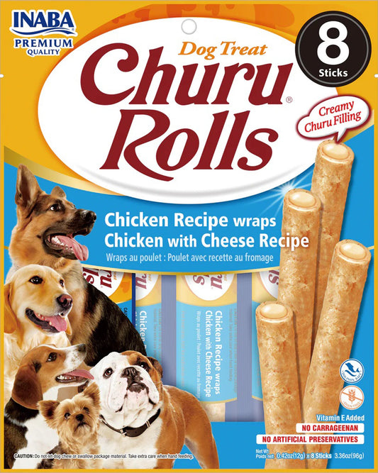 **Inaba Dog Churu Rolls Chicken C Heese Wraps 6Ct/3.36Oz