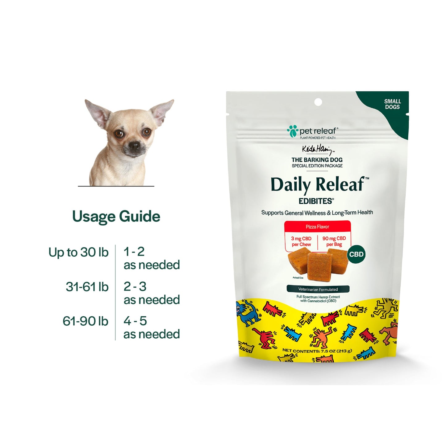 Pet Releaf Daily Keith Haring Edibites Cbd Small Dog 7.5oz. Pizza 3Mg