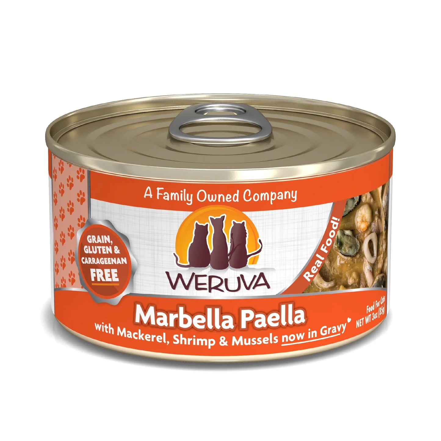 Weruva Cat Marbella Paella with Mackerel; Shrimp and Mussels in Gravy 3oz. (Case of 24)