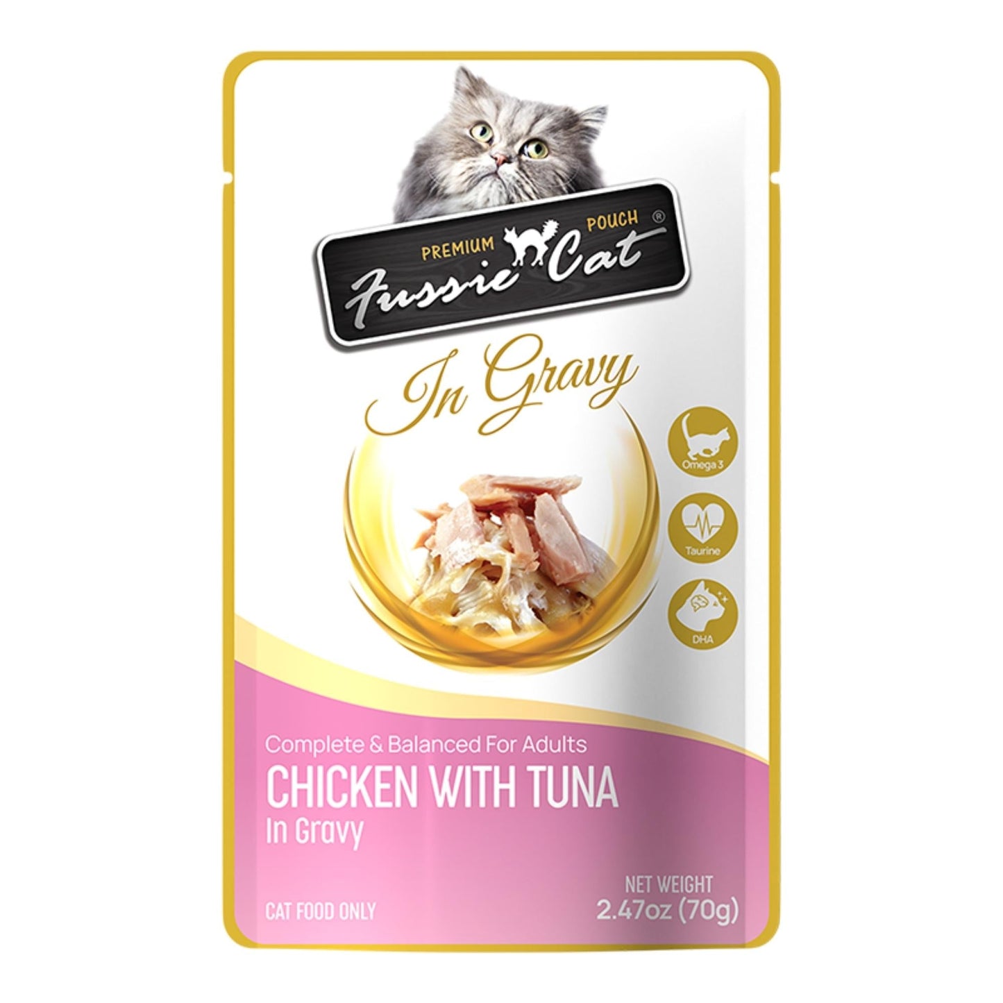 **Fussie Cat Premium Chicken with Tuna in Gravy 2.47oz. Pouch